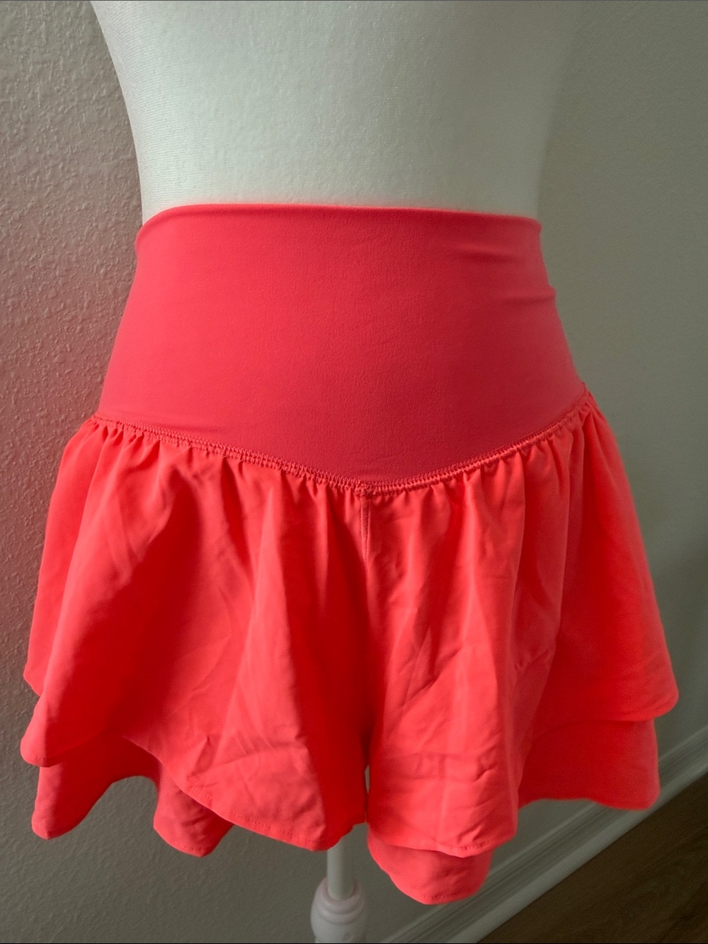 aerie Coral High-Waist Skater Skirt
